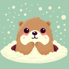 Cute Groundhog in a Winter Scene