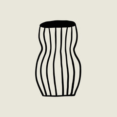 Stylized Vase Pottery Ceramic. Jar Sketch Black Line Symbol. Stylized Whimsical Hand Drawn Vector Element Decor