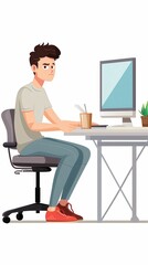 Man Designing Website Layout in Animated Style Within an Office Environment. Generative AI