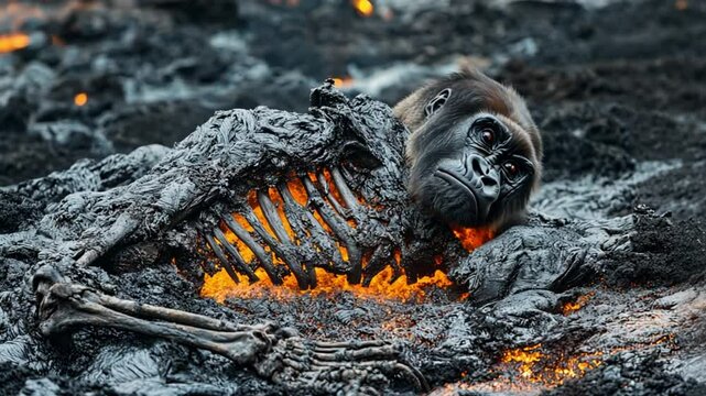 fossil monkey bones buried in the ground footage