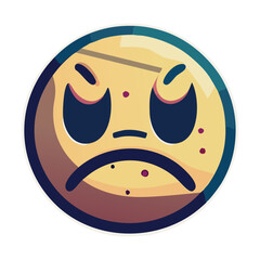 Obraz premium Sad Emoji – Cartoon Face with Acne and Frown Expression