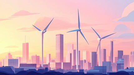 Obraz premium Wind energy for urban areas featuring sleek vertical wind turbines integrated into a cityscape