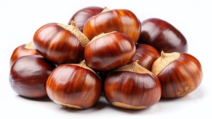 Obraz premium Isolated Chestnuts, Autumn Harvest, Brown Nuts, Edible, Food Photography