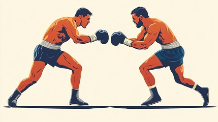 Two boxers in a stance, preparing for a match, showcasing athleticism and competition.