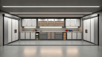 Organized Garage With Clean Lines and Functional Storage Solutions. Generative AI