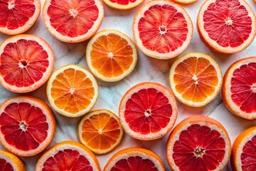 Juicy Red Grapefruit Halves on White Background - Fresh Citrus Fruit Photography