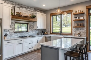 Modern Farmhouse Kitchen Design With Granite Countertops