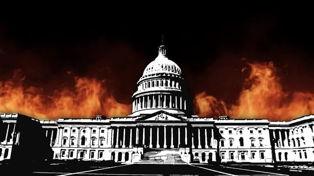 Capitol in Washington DC on fire - loop background
