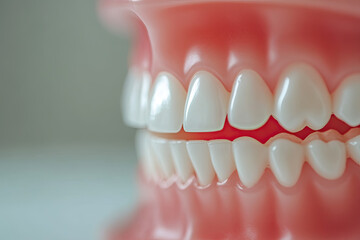 Obraz premium Close-up of dental veneers on a model jaw