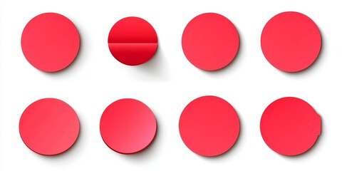 Blank red round adhesive paper sticker label set collection isolated on white background, Generative AI