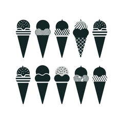 Ice cream cone silhouette set vector design