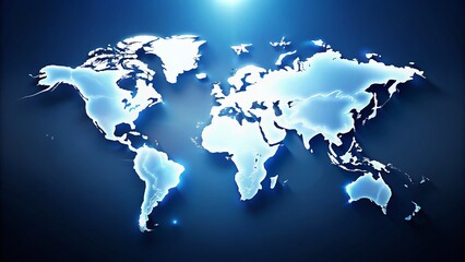 Long Exposure World Map: Blue Background, Blank White Map, Global Perspective