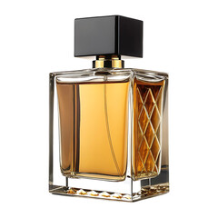 A bottle of perfume that is made by a company, Bottle of perfume isolated on white background, perfume, fragrance, scent, beauty, cosmetics, 