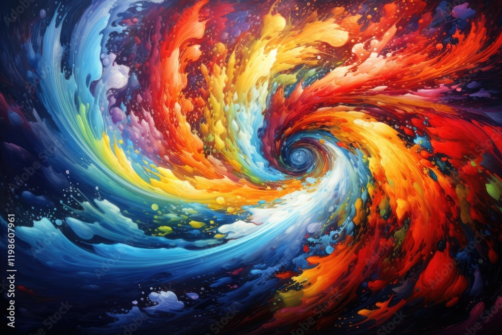 Poster vibrant colors swirl and explode from the center, creating a dynamic and mesmerizing pattern, remini
