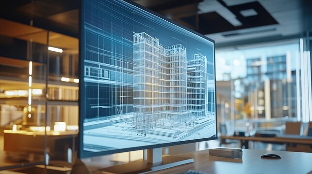 Building information modeling showcase in modern office gigapixel scale digital environment