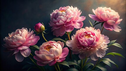 Low Light Peony Painting: Delicate Pink Petals Transitioning in Darkness