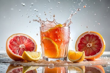 Low Light Pink Grapefruit Juice Splash Photography Stock Photo