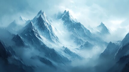 Obraz premium Majestic snow capped mountains shrouded in mist