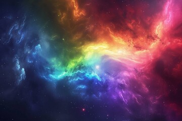 A vibrant spectrum of colors converging in an expansive cosmic cloud during a deep space exploration, showcasing the beauty of the universe in a mesmerizing display
