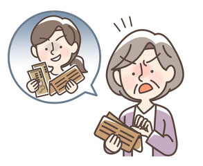 お金をとられた妄想をするおばあさん