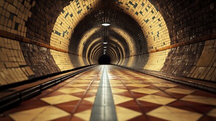 Naklejka premium Mysterious Underground Tunnel with Geometric Tile Floor
