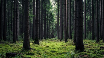 Obraz premium Serene Mossy Forest Path - Nature's Tranquil Embrace