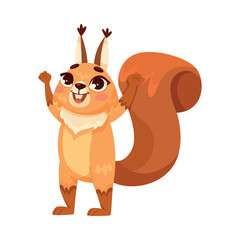 Fototapeta premium Funny Squirrel Animal Character with Bushy Tail Waving Paw Vector Illustration