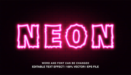 editable text effect neon light pink
