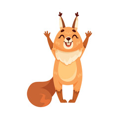 Funny Squirrel Animal Character with Bushy Tail Waving Paw Vector Illustration