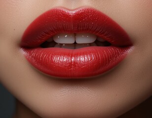 Obraz premium Close-up of Sensual Lips with Red Glossy Lipstick