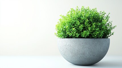 A lush green plant in a concrete pot, symbolizing nature and minimalism in design.