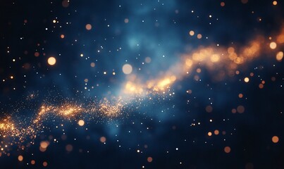 Naklejka premium Golden sparks swirl in dark blue nebula. Background design for fantasy or sci-fi