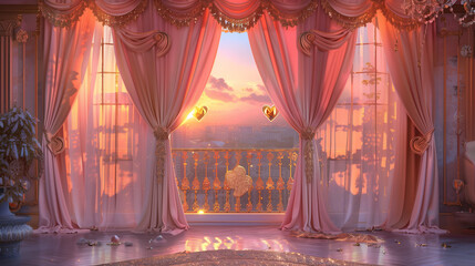 An extravagant luxury curtains scene design for a romantic 