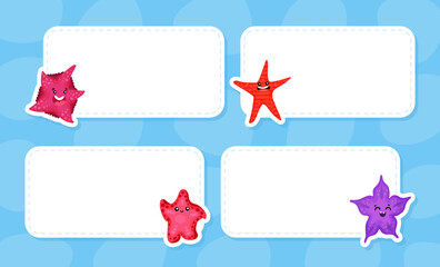 Cute Starfish Empty Note Card with Marine Creature Vector Template