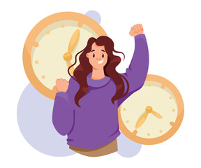 Woman and Time Management with Clock Dial Vector Illustration