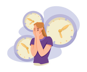 Woman and Time Management with Clock Dial Vector Illustration