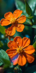 A close-up of a vibrant orange tulip with delicate white edges, set against a blurred green background
