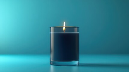 Teal background, burning dark blue candle, serenity, minimalist design, website banner