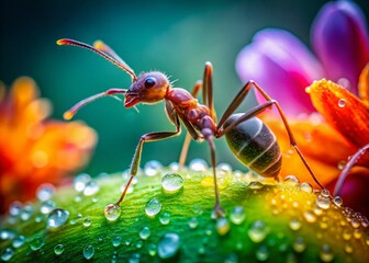 Macro Close-Up of Ant on Blossom in Garden - Low Light Nature Photography