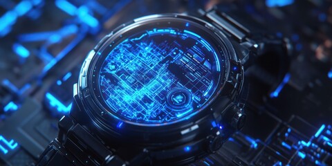 Futuristic Smartwatch, Circuit Background, Digital Display, Tech Concept