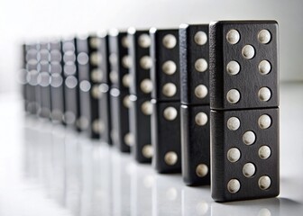 Macro Domino Effect: Black Tiles on White Background