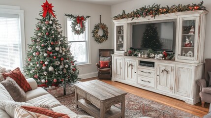 Festive Christmas living room decor, winter home interior