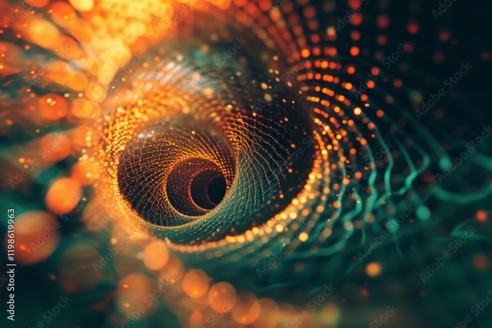 Poster abstract patterns emerge from a vibrant digital vortex filled with swirling colors and intricate des