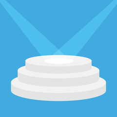 Empty pedestal for display. round stage podium with white spotlights. stage for award ceremony. 3d realistic platform. podium with light. flat design. vector illustration