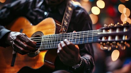 Obraz premium Musician playing guitar with blurred audience