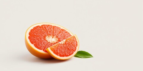 3D rendering of a fresh grapefruit with a green leaf, healthy, food