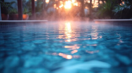 Obraz premium Sunset tropical pool steam sunrise resort