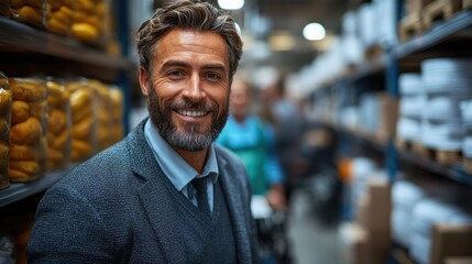 Obraz premium Smiling warehouse manager amidst inventory