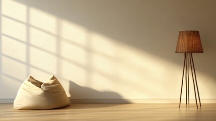 Cozy Indoor Space with Lamp and Bean Bag Chair