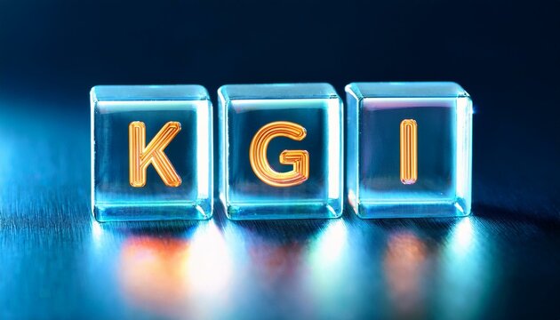 Key Goal Indicator（重要目標達成指標）を略した言葉、KGIの文字が書かれたキューブブロックが横に並んでいる。aiで生成
